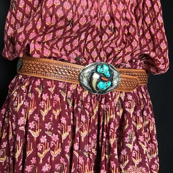 Vintage Accessories - Vintage Turquoise Coral Navajo SSI Handmade Belt